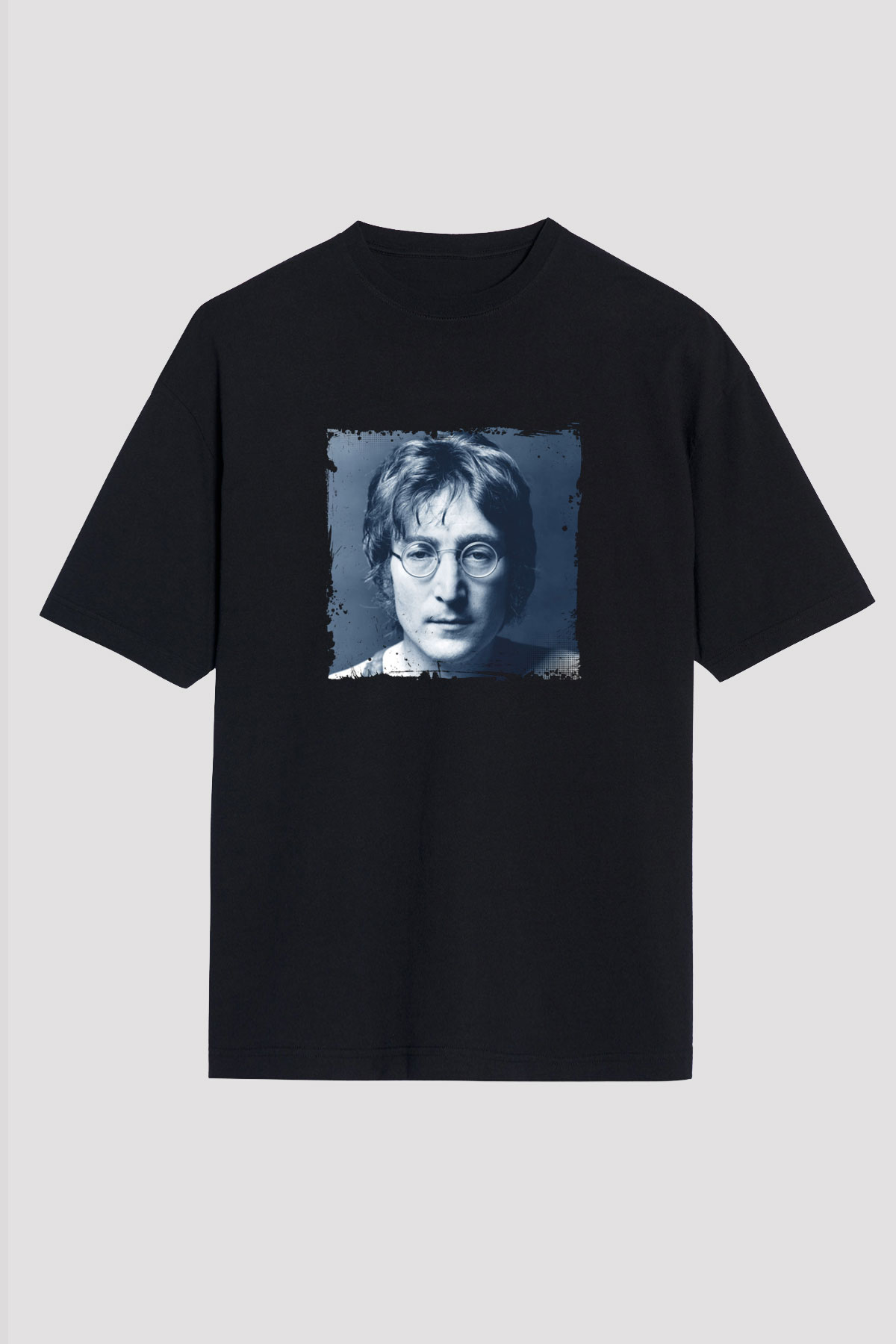 John Lennon Baskılı Unisex Siyah Oversize Tişört