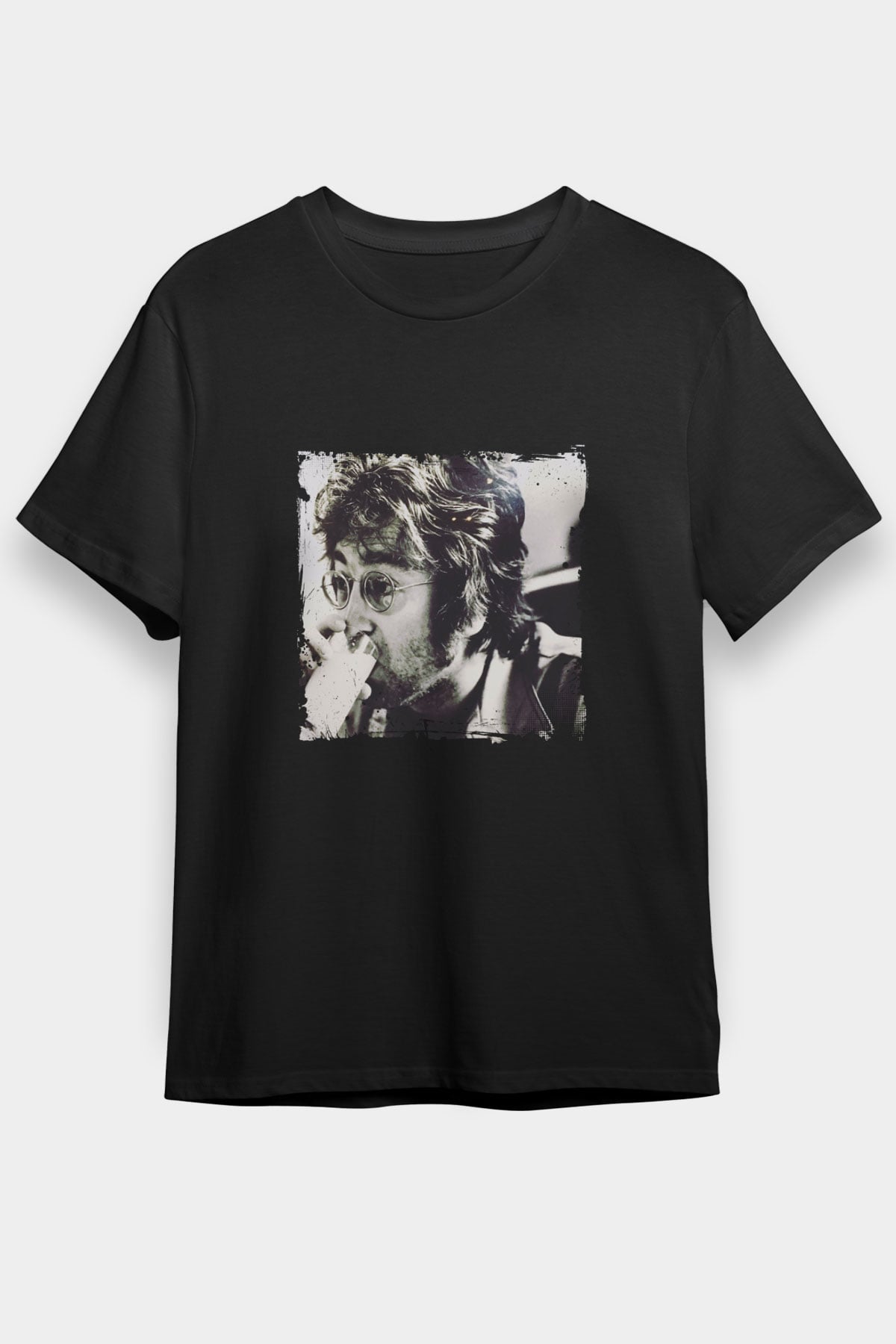 John Lennon Baskılı Unisex Siyah Tişört