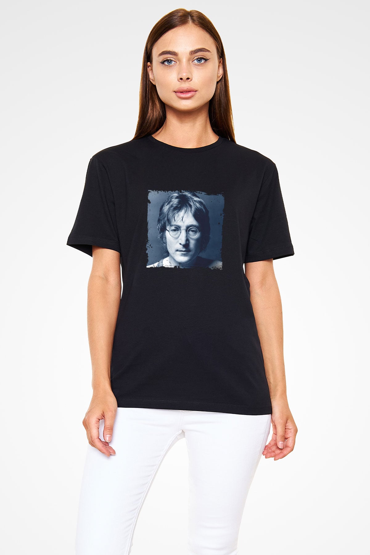 John Lennon Baskılı Unisex Siyah Tişört