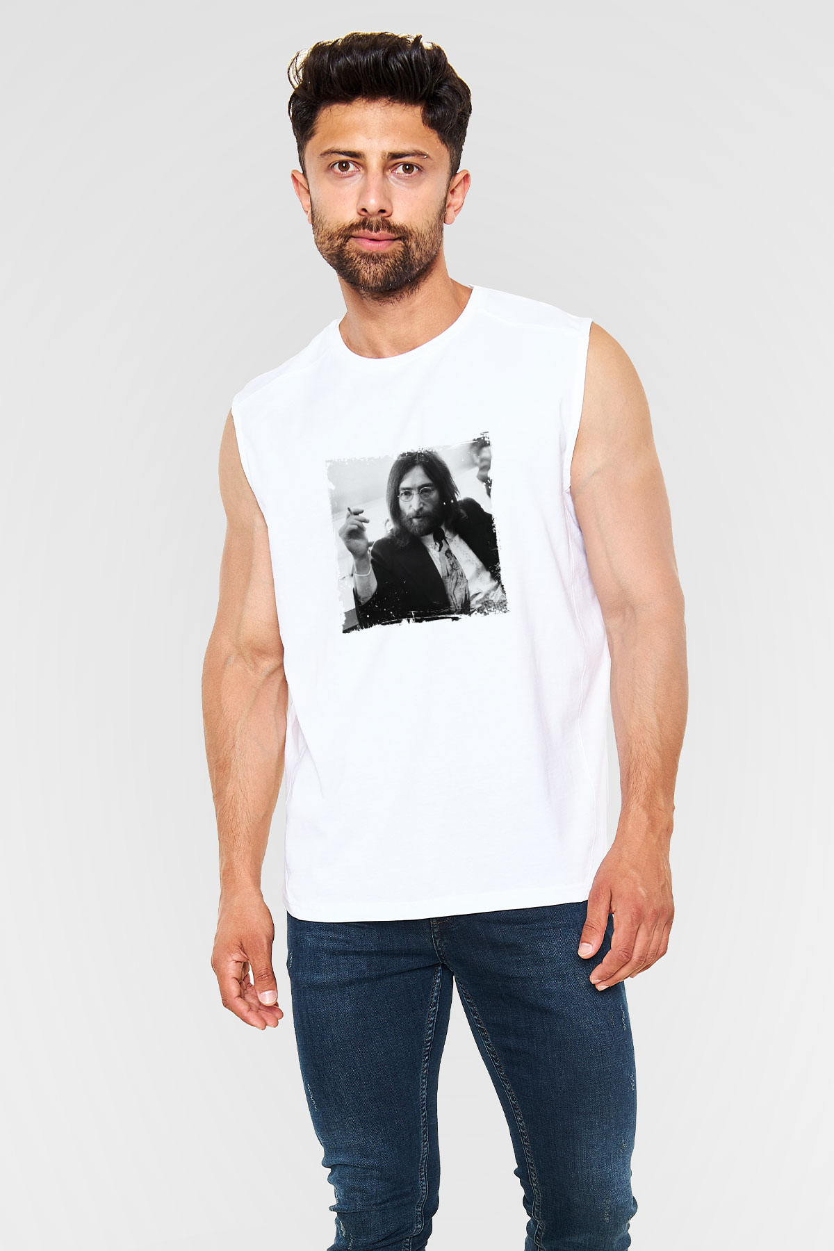 John Lennon Unisex Baskılı Beyaz Kolsuz Tişört