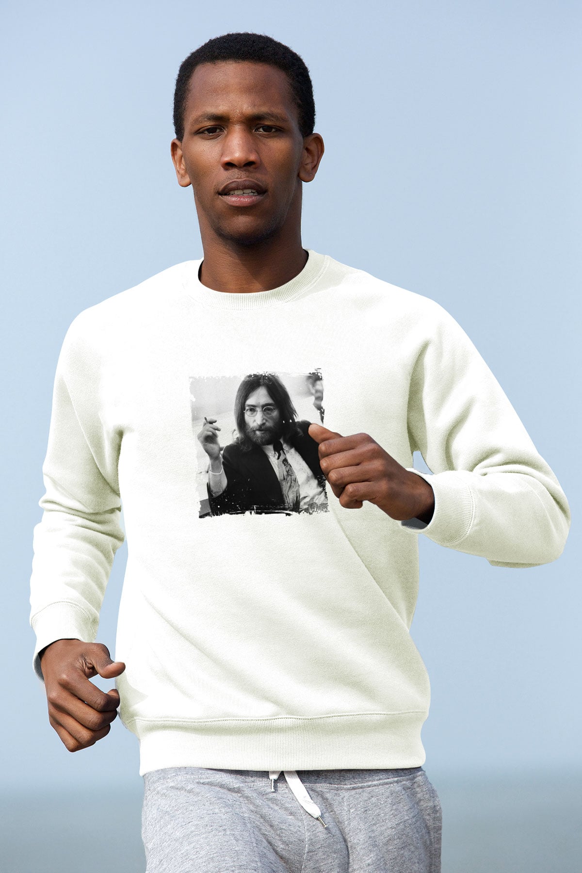 John Lennon Unisex Baskılı Beyaz Sweatshirt