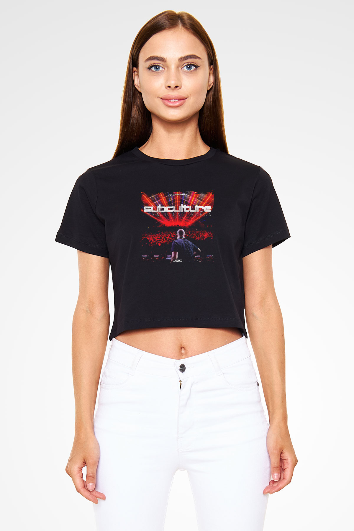 John Ocallaghan Baskılı Crop Top Siyah Kadın Tişört