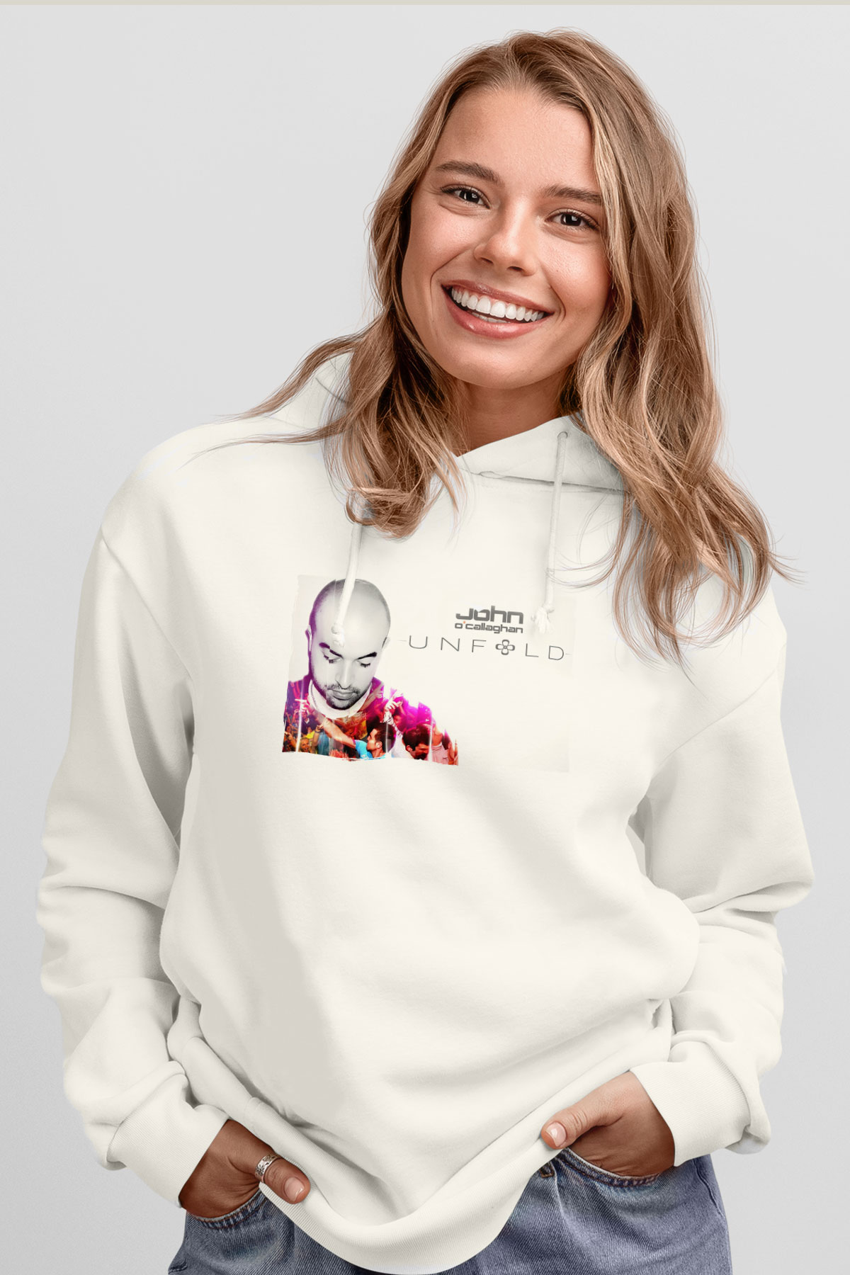 John Ocallaghan Beyaz Unisex Kapüşonlu Sweatshirt