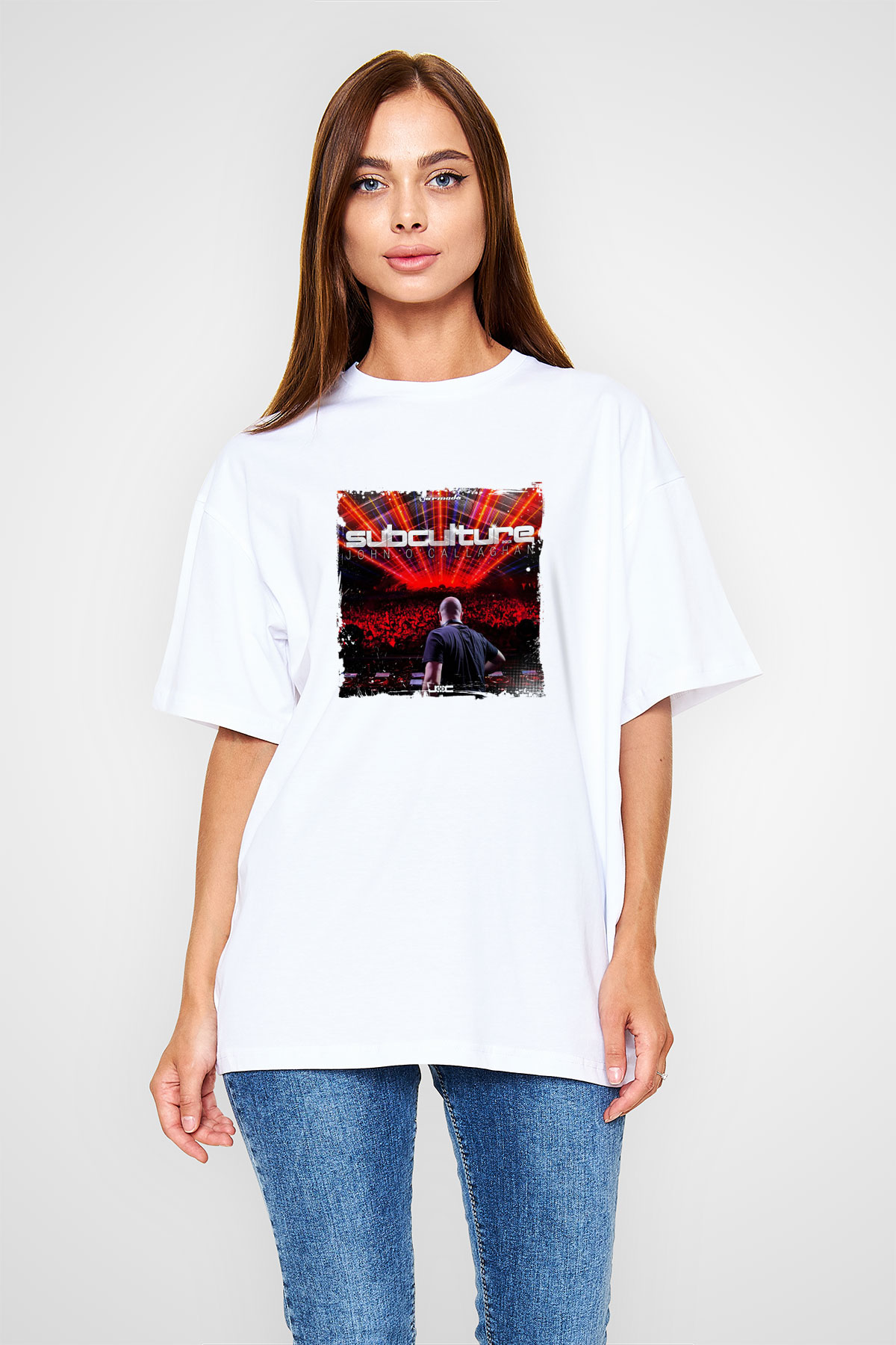 John OcallaghanBaskılı Beyaz Oversize Tişört