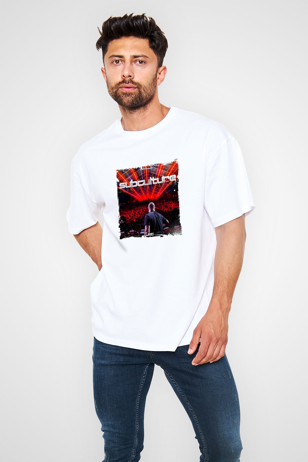 John OcallaghanBaskılı Beyaz Oversize Tişört