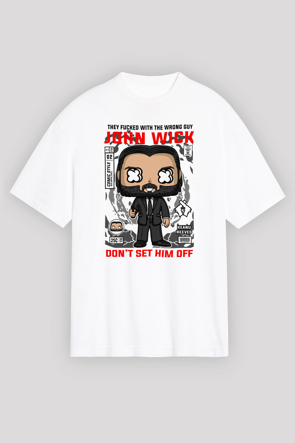 John Wick Baskılı Unisex Beyaz Oversize Tişört