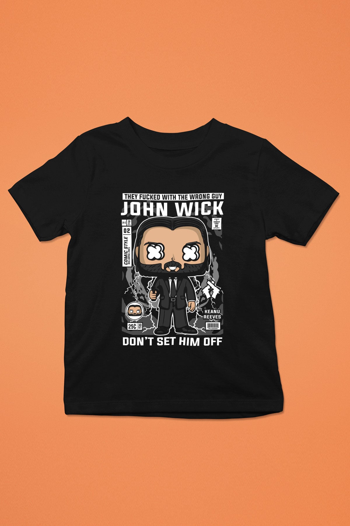 John Wick Baskılı Unisex Siyah Çocuk Tişört