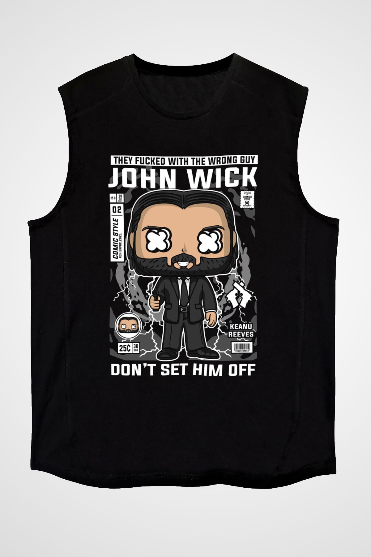 John Wick Baskılı Unisex Siyah Kolsuz Tişört