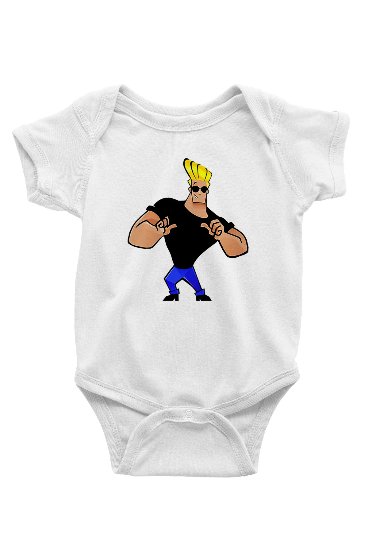 Johnny Bravo Baskılı Beyaz Unisex Bebek Body - Zıbın