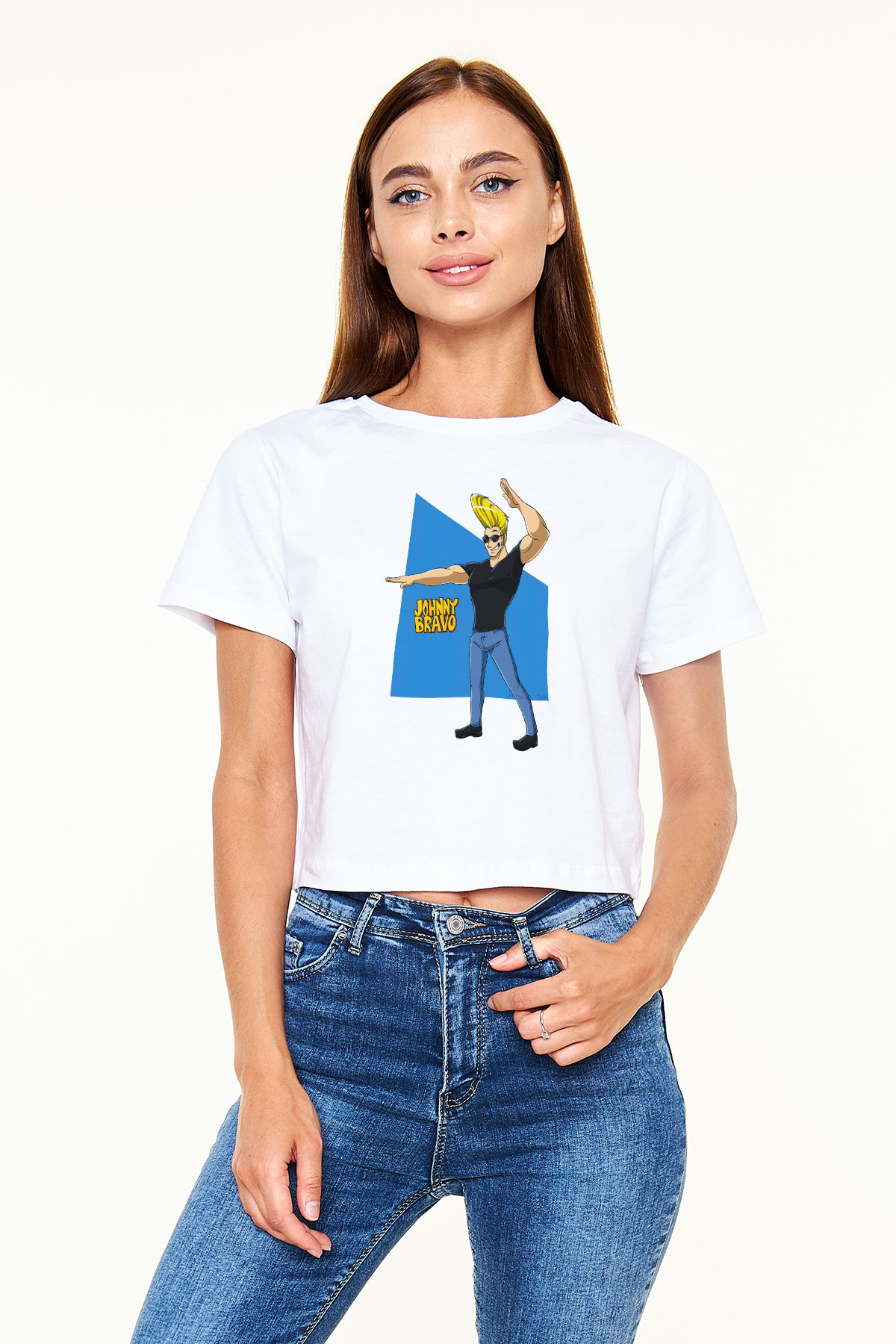 Johnny Bravo Beyaz  Crop Top Tişört