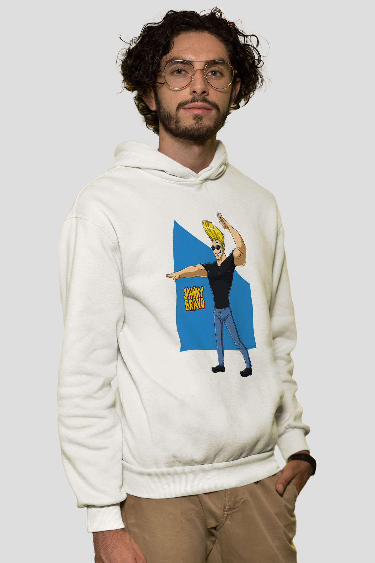 Johnny Bravo Beyaz Unisex Hoodie