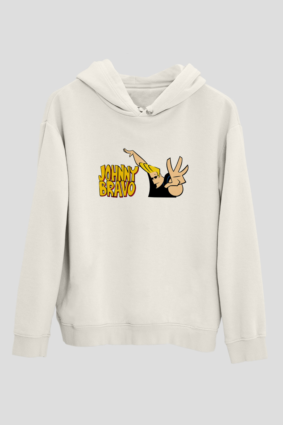 Johnny Bravo Beyaz Unisex Kapşonlu Sweatshirt