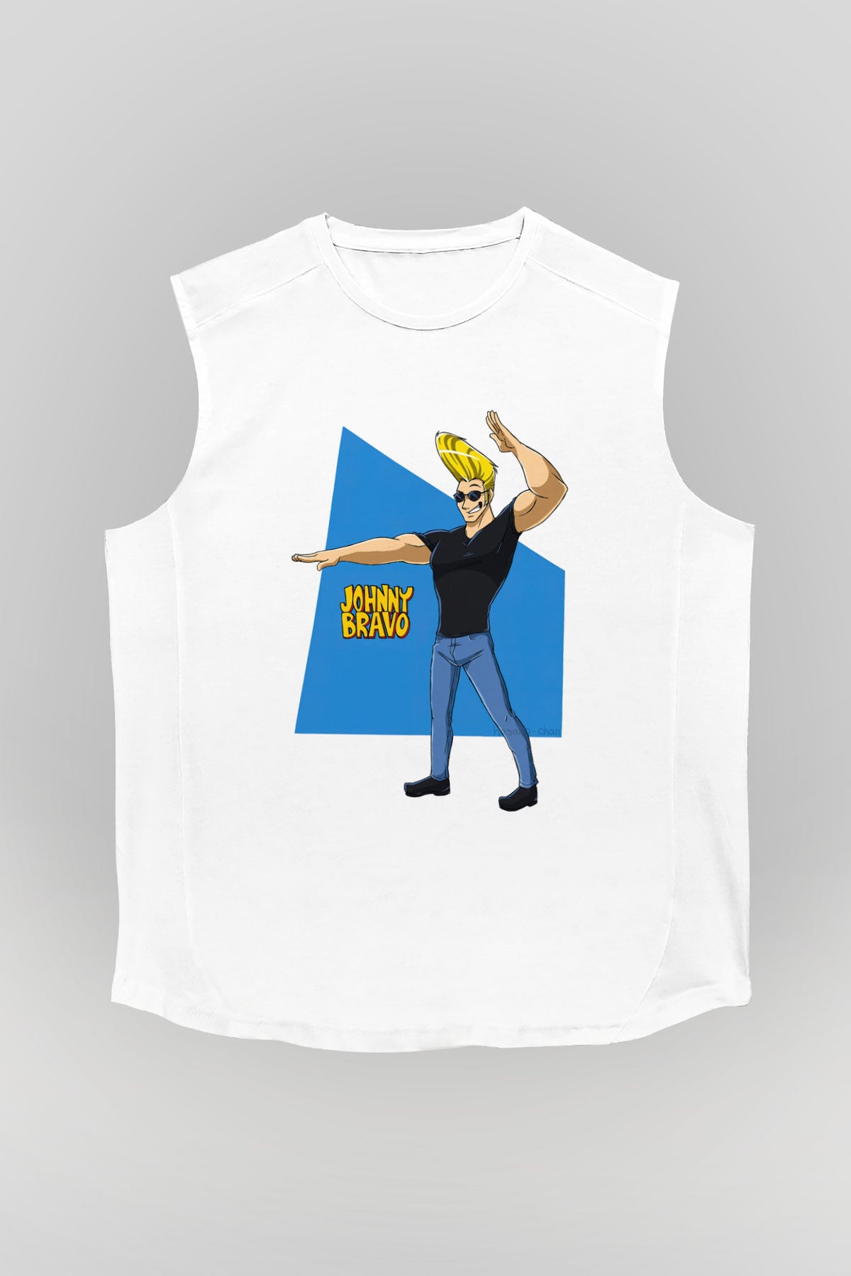 Johnny Bravo Beyaz Unisex Kolsuz Tişört