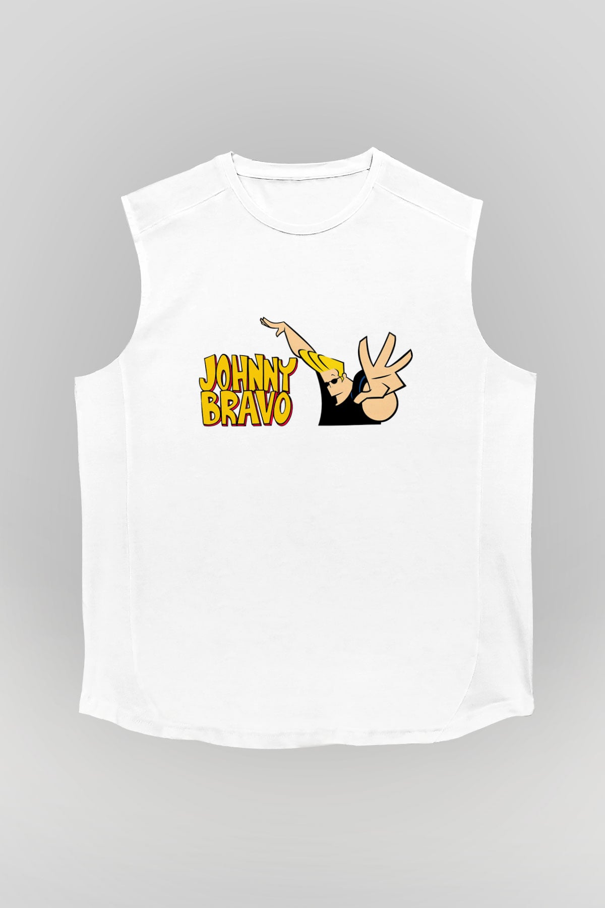 Johnny Bravo Beyaz Unisex Kolsuz Tişört