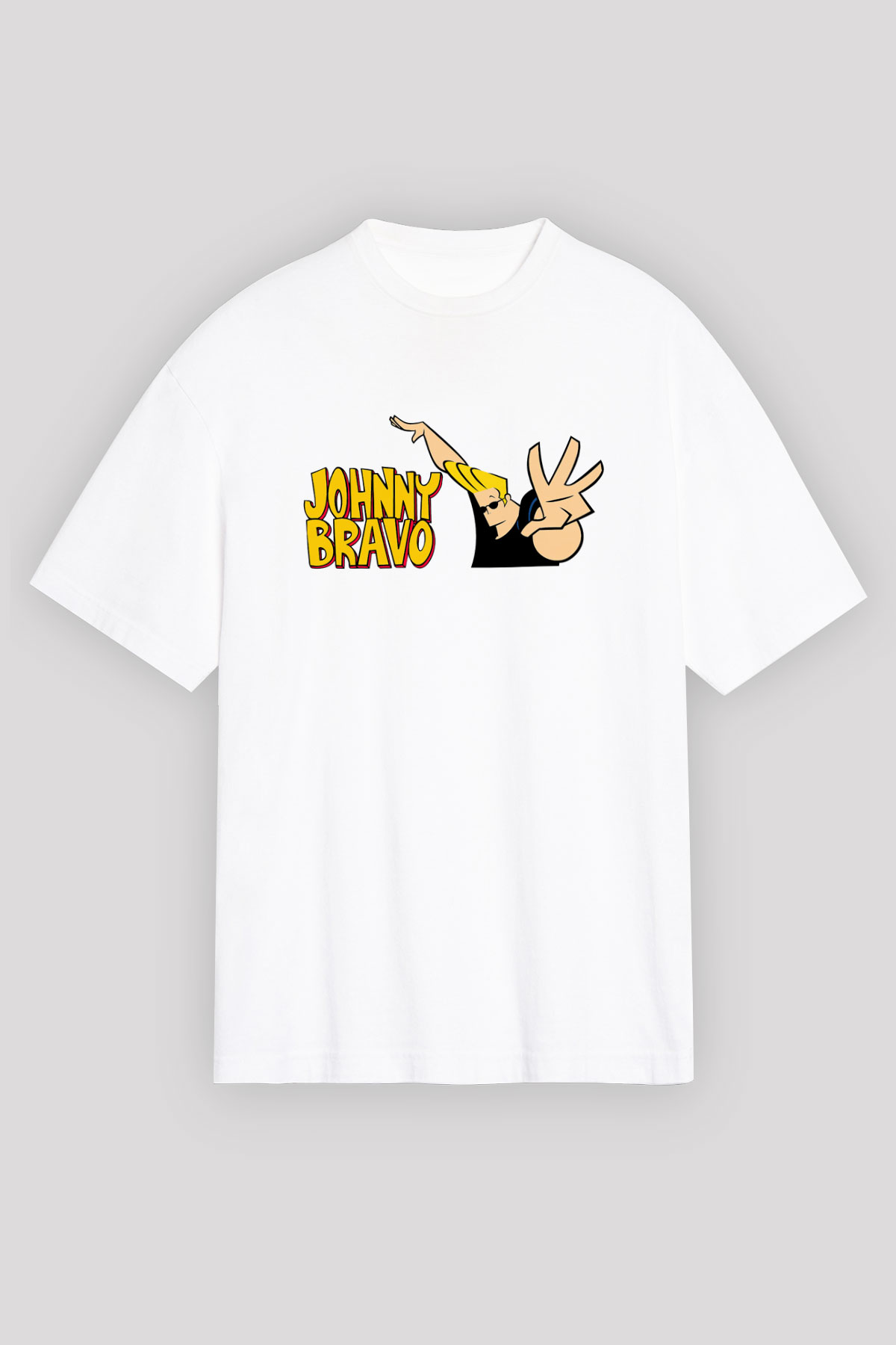 Johnny Bravo Beyaz Unisex Oversize Tişört T-Shirt