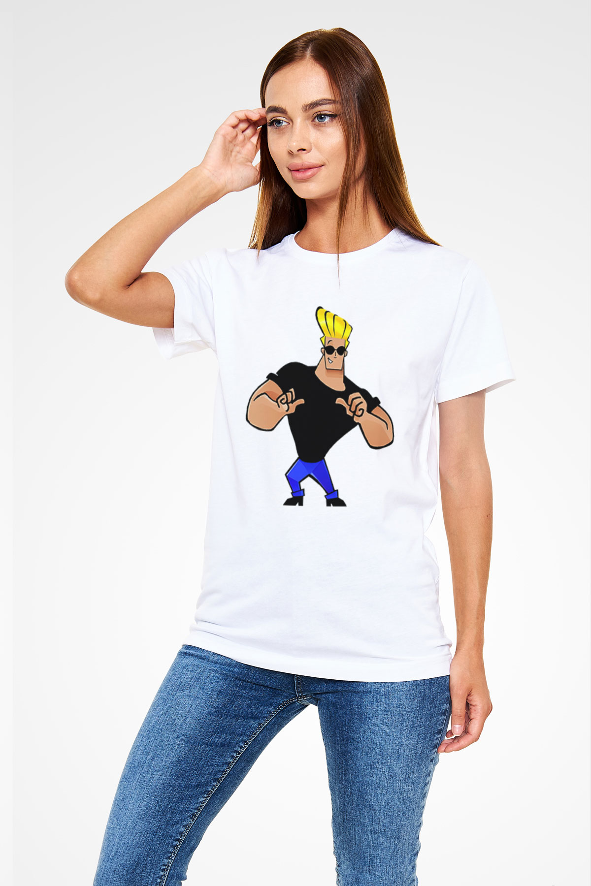 Johnny Bravo Beyaz Unisex Tişört T-Shirt