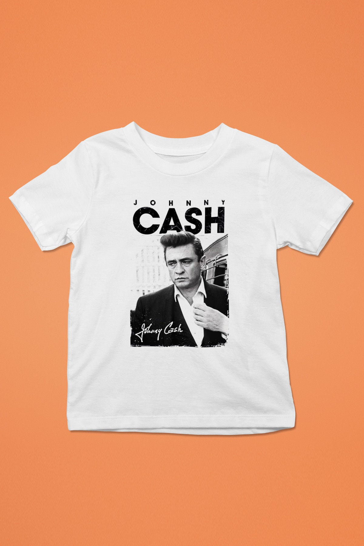 Johnny Cash Baskılı Beyaz Unisex Çocuk Tişört