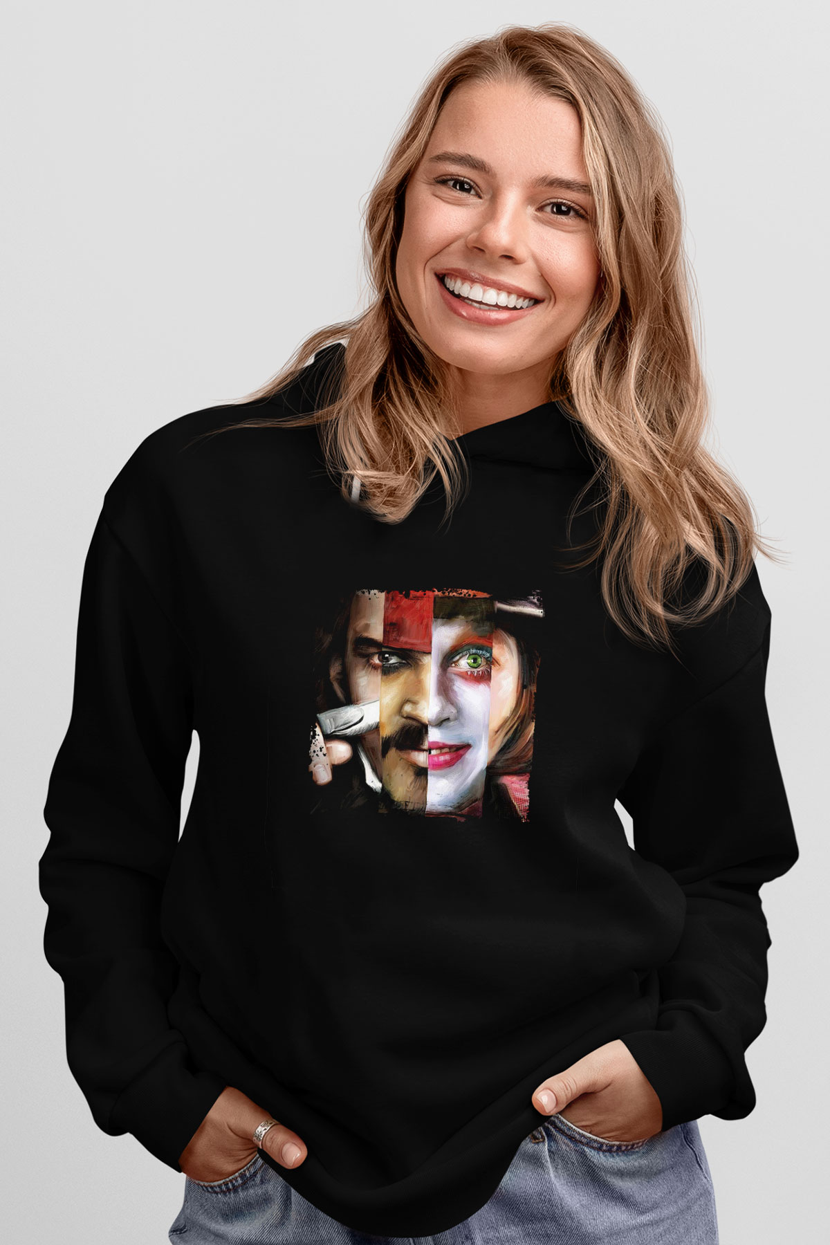 Johnny Depp Baskılı Unisex Siyah Hoodie