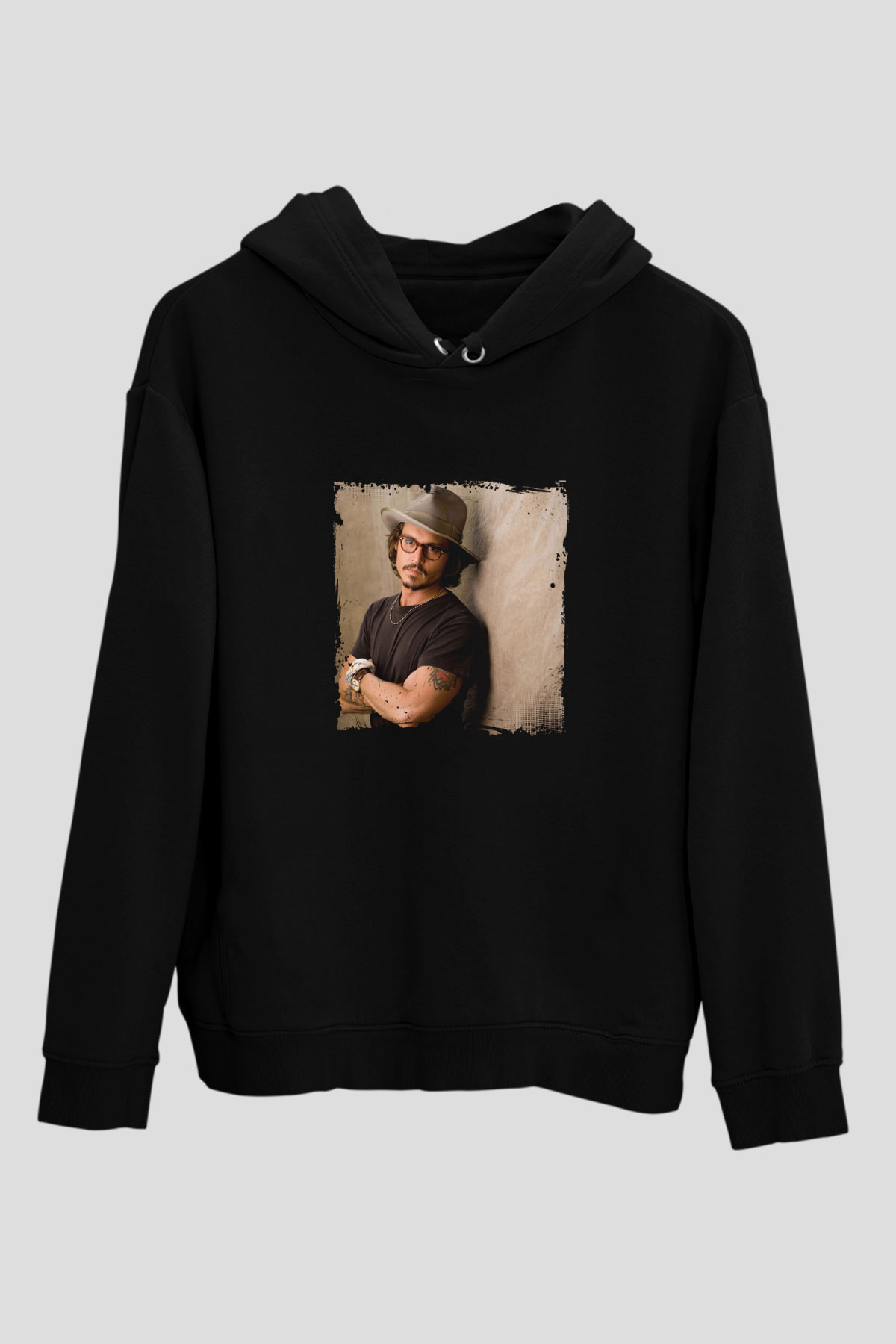 Johnny Depp Baskılı Unisex Siyah Hoodie