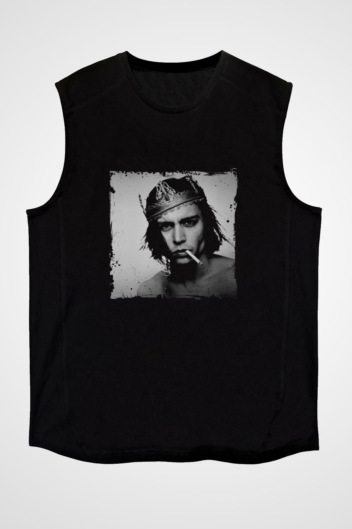 Johnny Depp Baskılı Unisex Siyah Kolsuz Tişört
