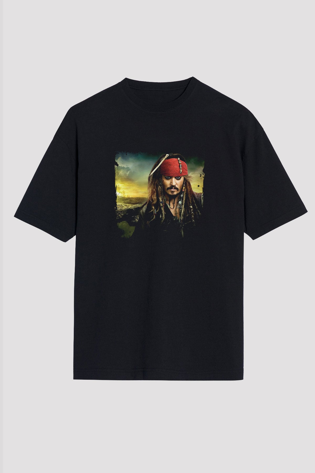 Johnny Depp Baskılı Unisex Siyah Oversize Tişört