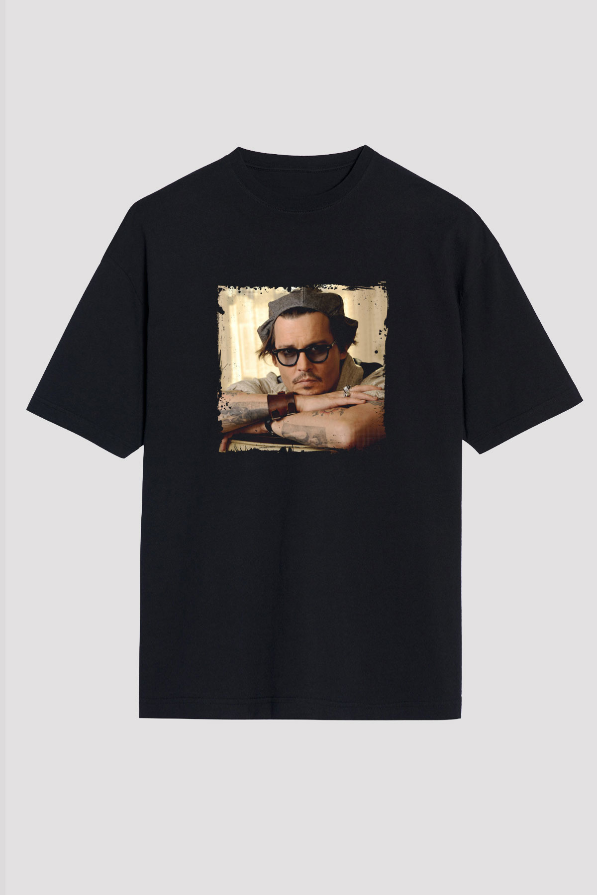 Johnny Depp Baskılı Unisex Siyah Oversize Tişört