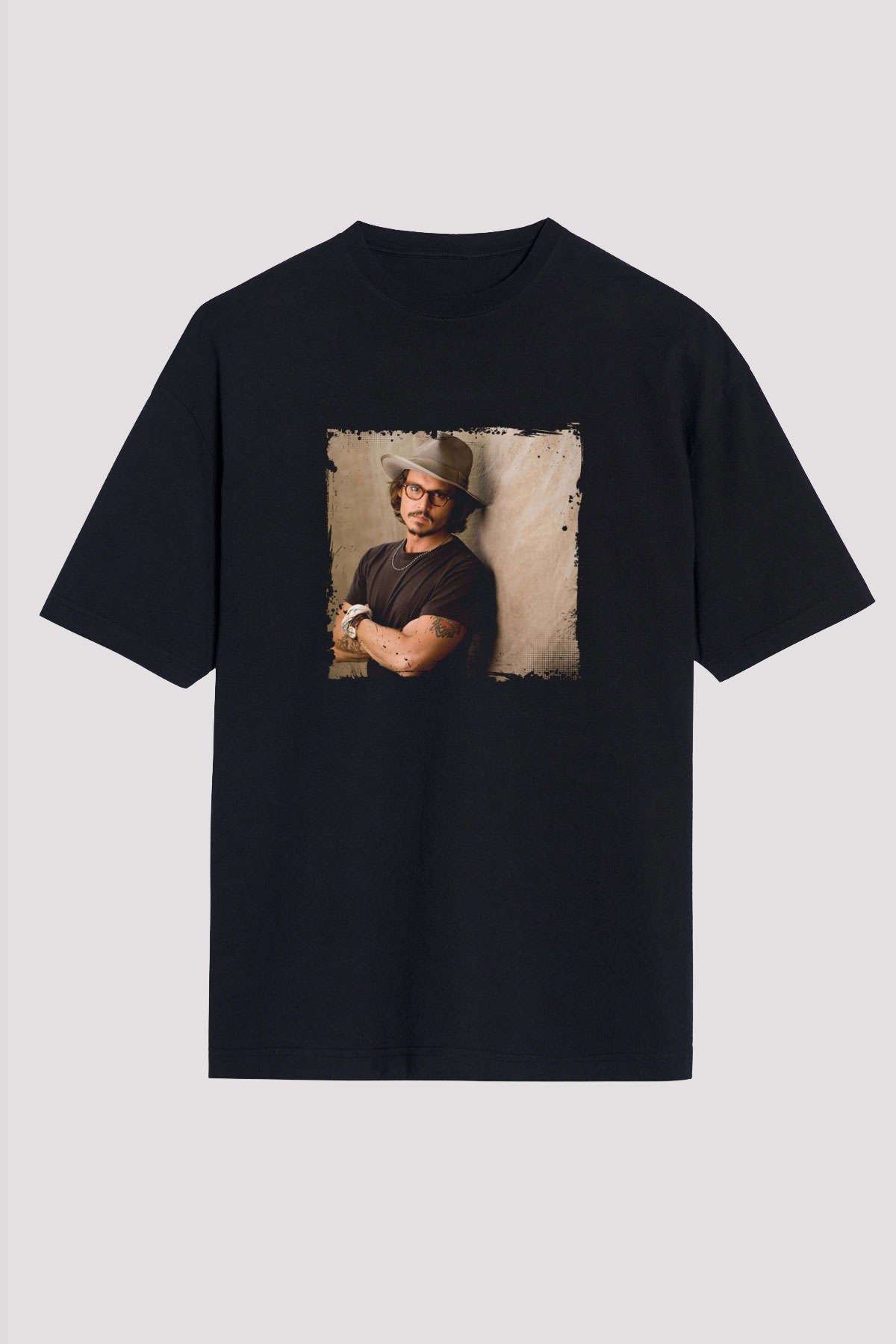 Johnny Depp Baskılı Unisex Siyah Oversize Tişört