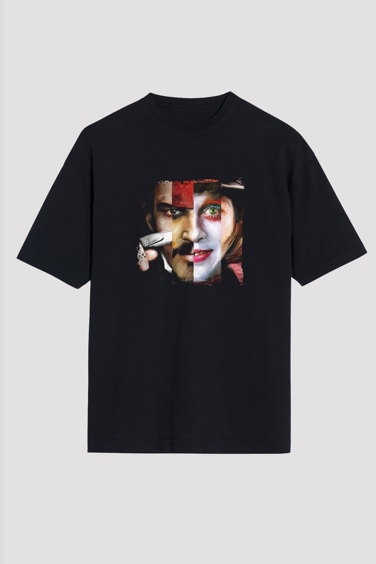 Johnny Depp Baskılı Unisex Siyah Oversize Tişört
