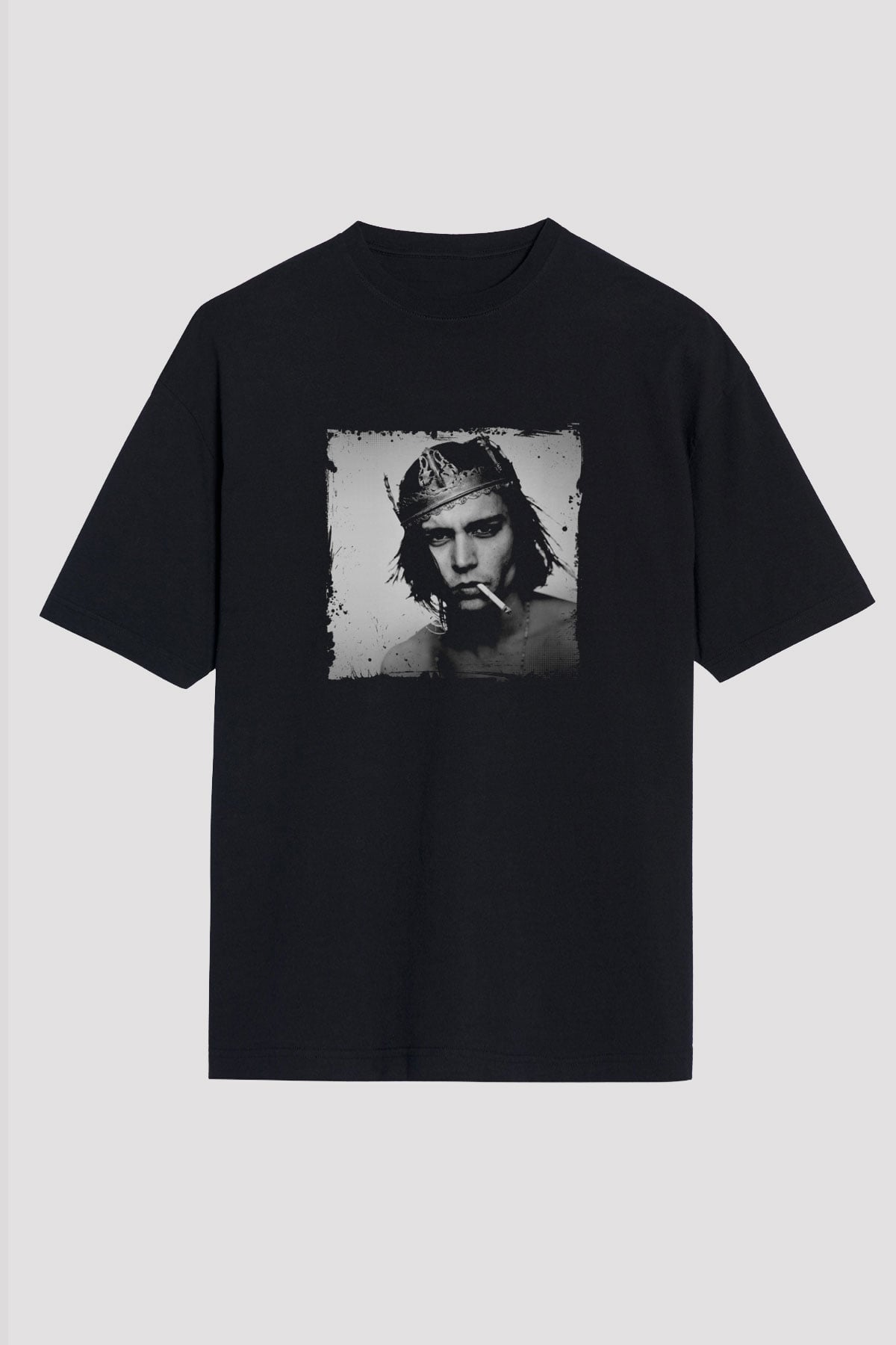 Johnny Depp Baskılı Unisex Siyah Oversize Tişört