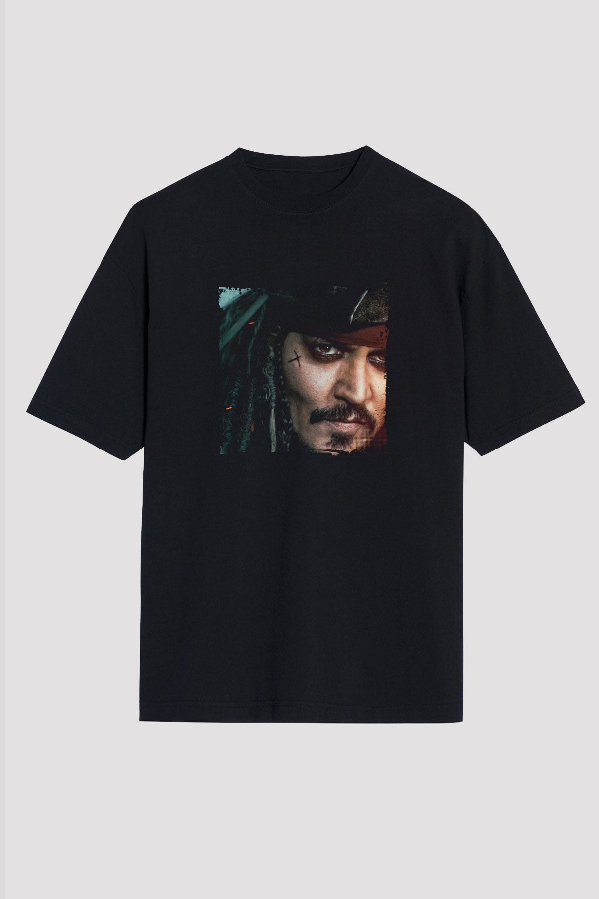 Johnny Depp Baskılı Unisex Siyah Oversize Tişört