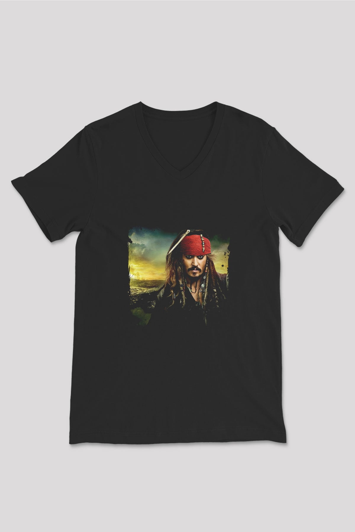 Johnny Depp Baskılı Unisex Siyah V Yaka Tişört