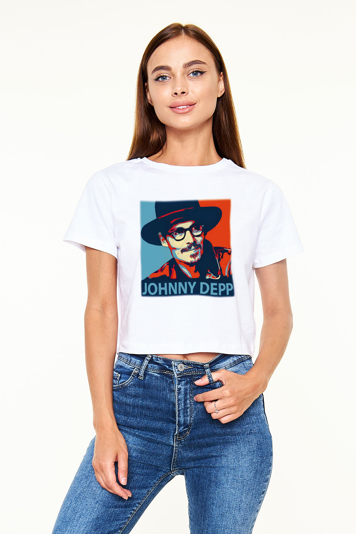 Johnny Depp Beyaz Croptop Tişört