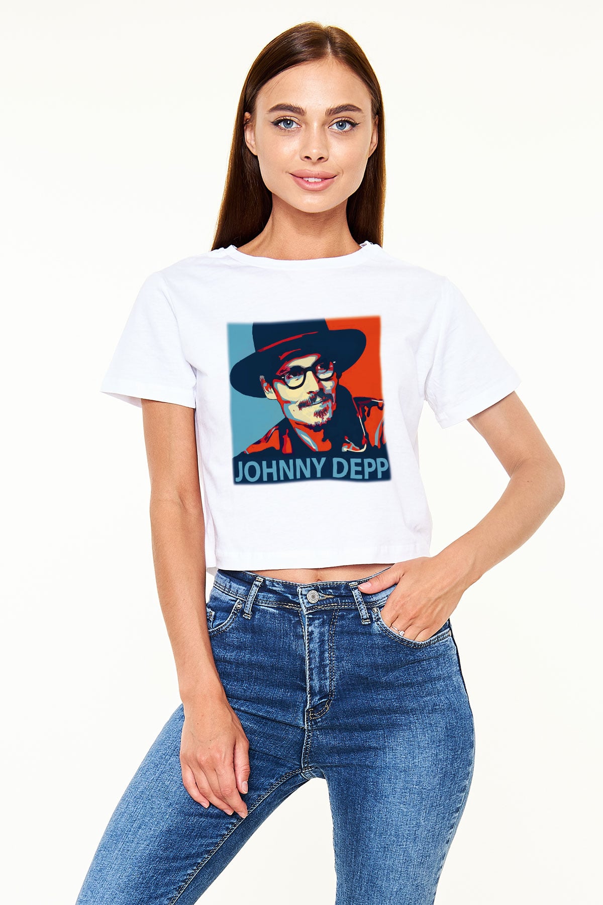 Johnny Depp Beyaz Croptop Tişört