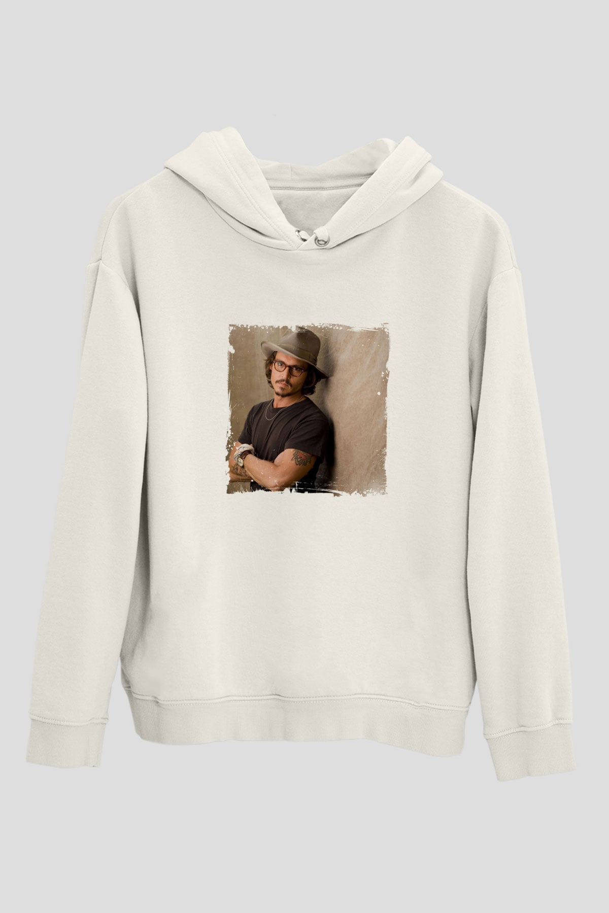 Johnny Depp Unisex Baskılı Beyaz Kapüşonlu Sweatshirt