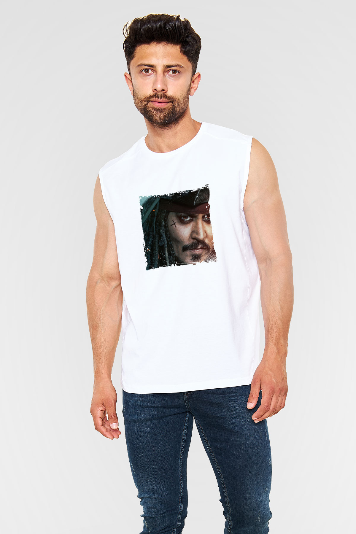 Johnny Depp Unisex Baskılı Beyaz Kolsuz Tişört