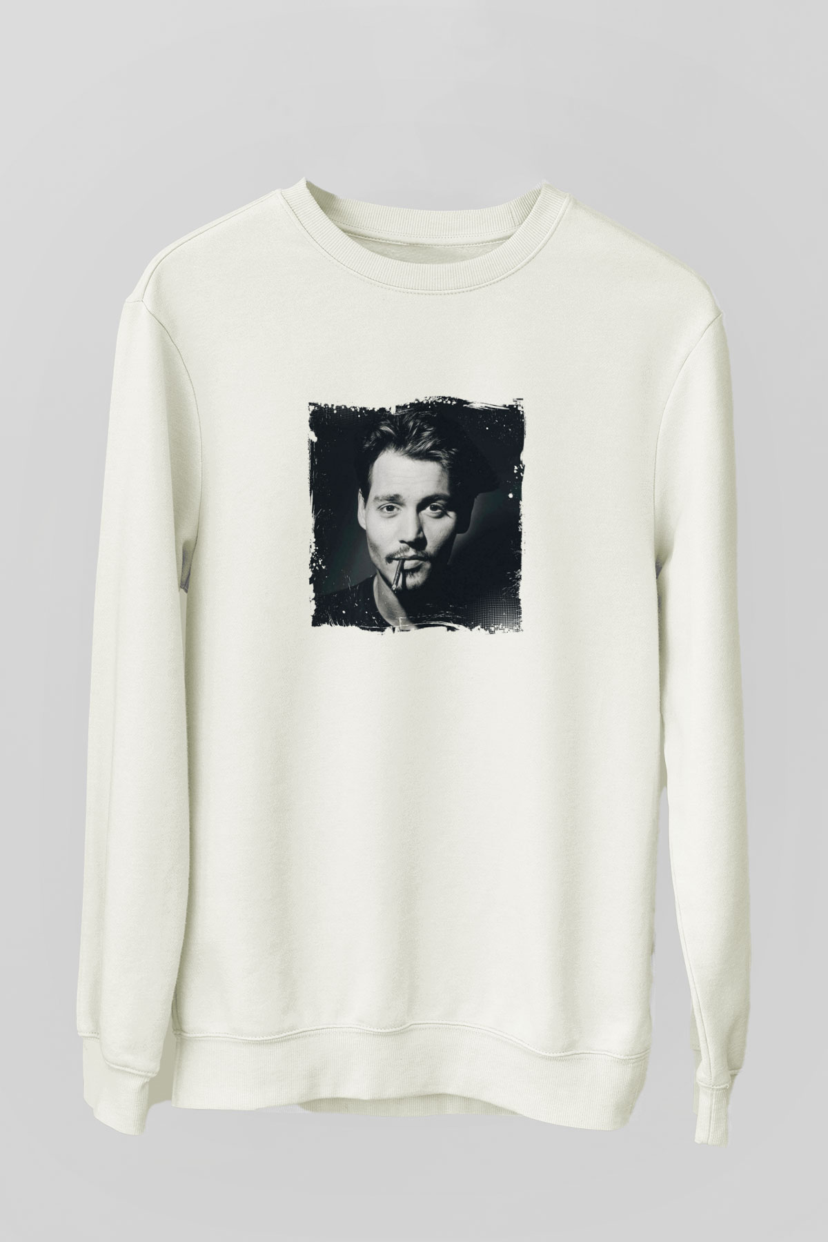 Johnny Depp Unisex Baskılı Beyaz Sweatshirt