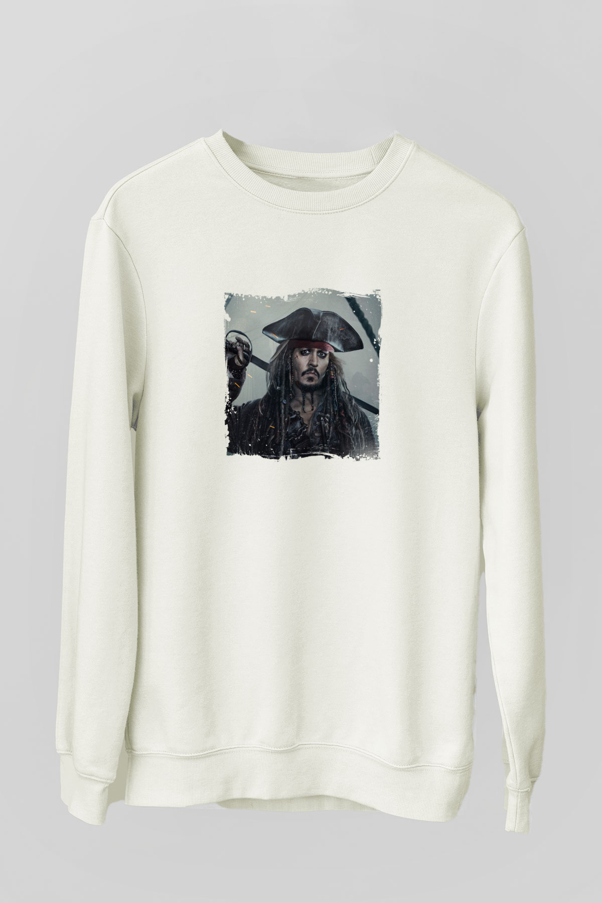 Johnny Depp Unisex Baskılı Beyaz Sweatshirt