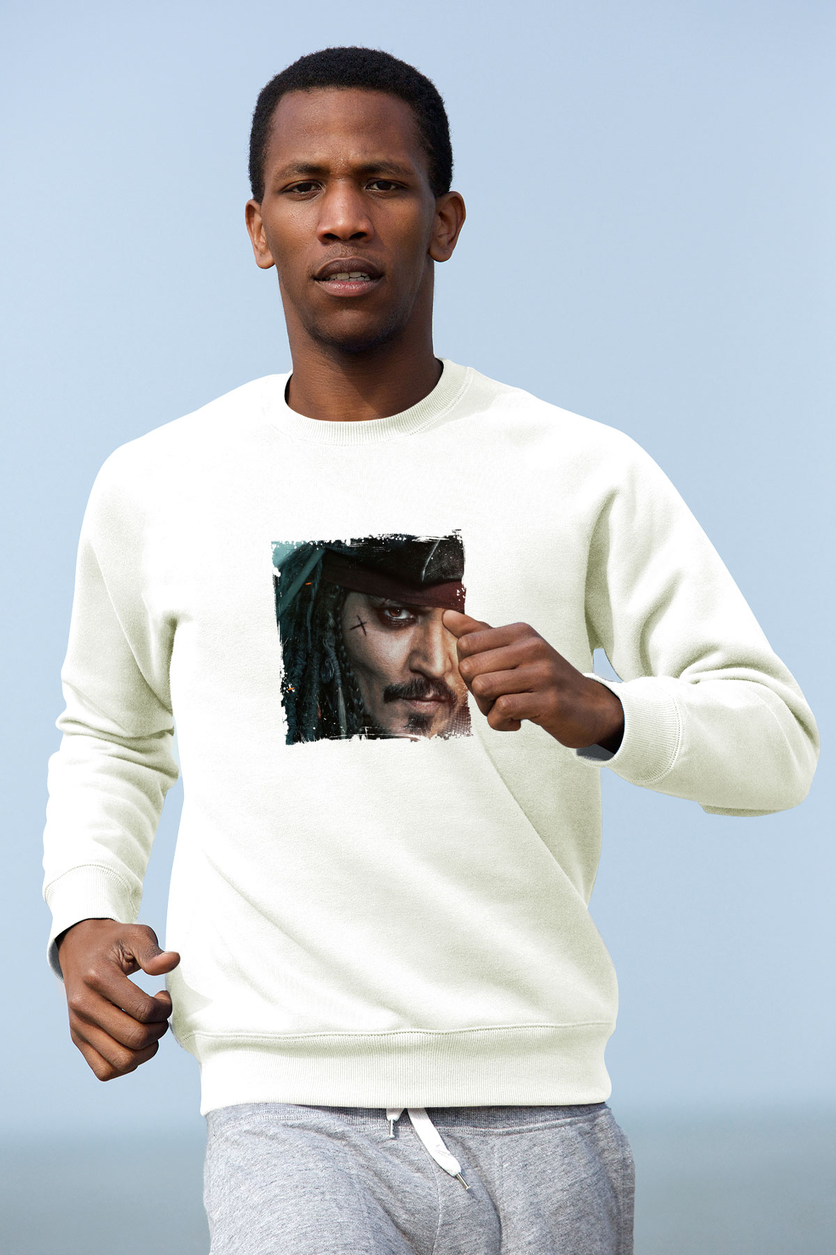 Johnny Depp Unisex Baskılı Beyaz Sweatshirt