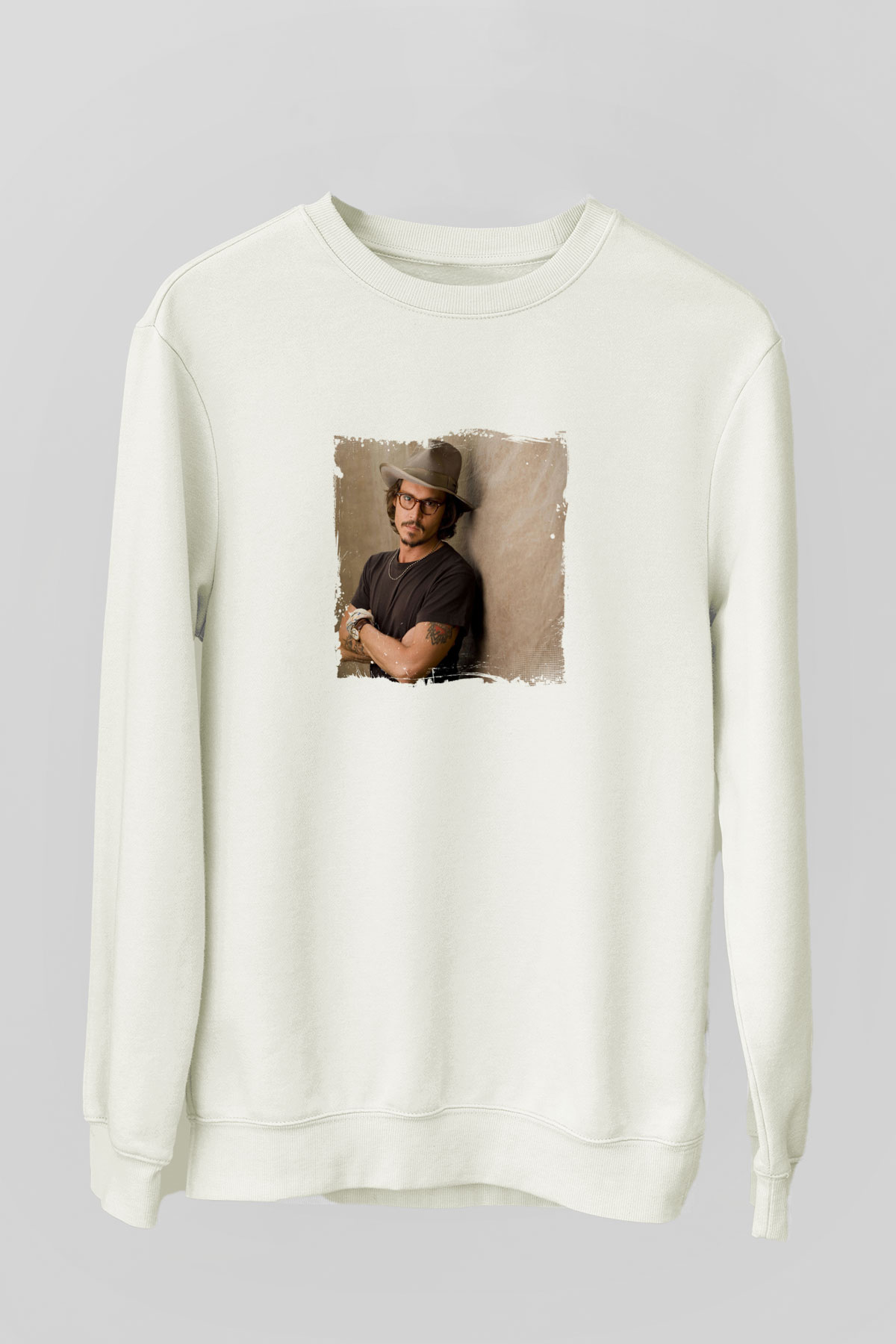 Johnny Depp Unisex Baskılı Beyaz Sweatshirt