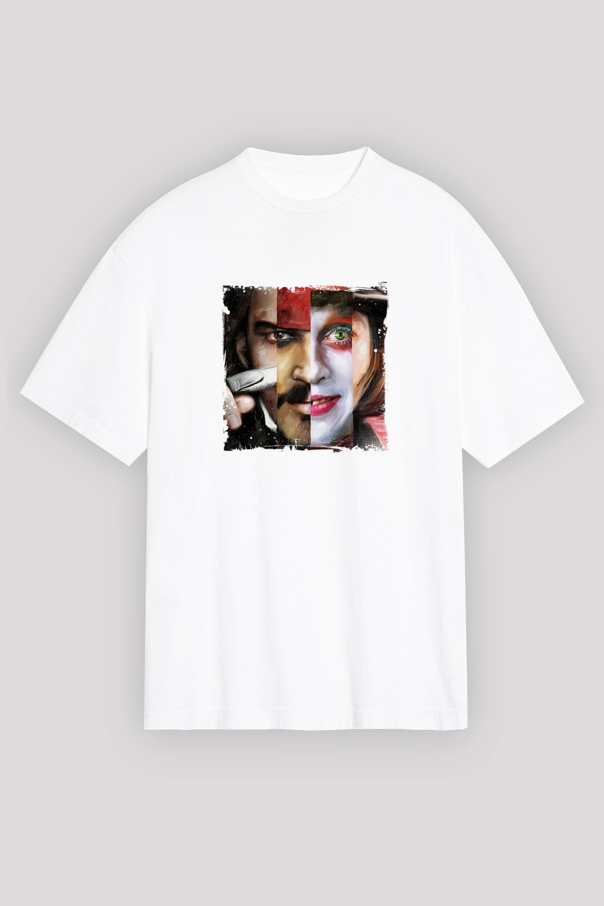 Johnny Depp Oversize Baskılı Beyaz Tişört