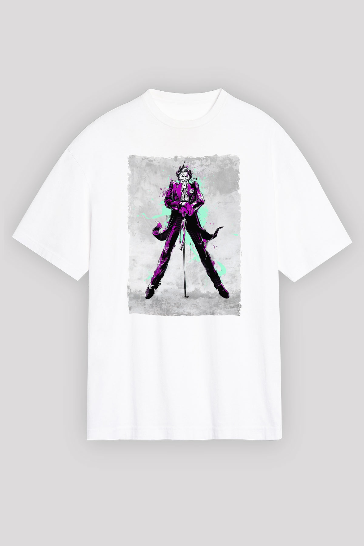 Joker Baskılı Oversize Beyaz Tişört