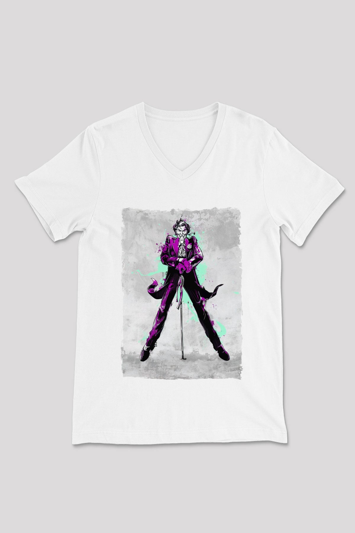 Joker Baskılı Unisex Beyaz  V Yaka Tişört