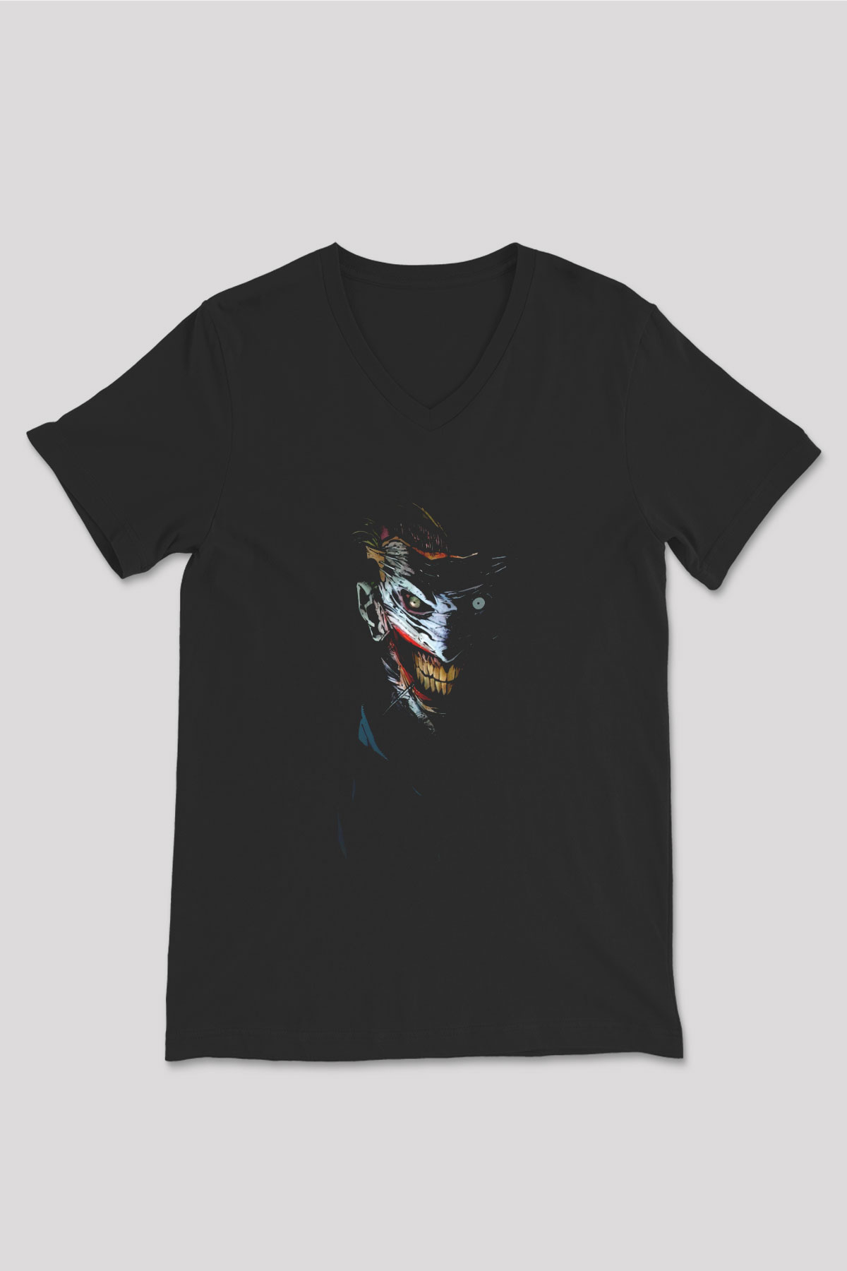 Joker Baskılı Unisex Siyah  V Yaka Tişört