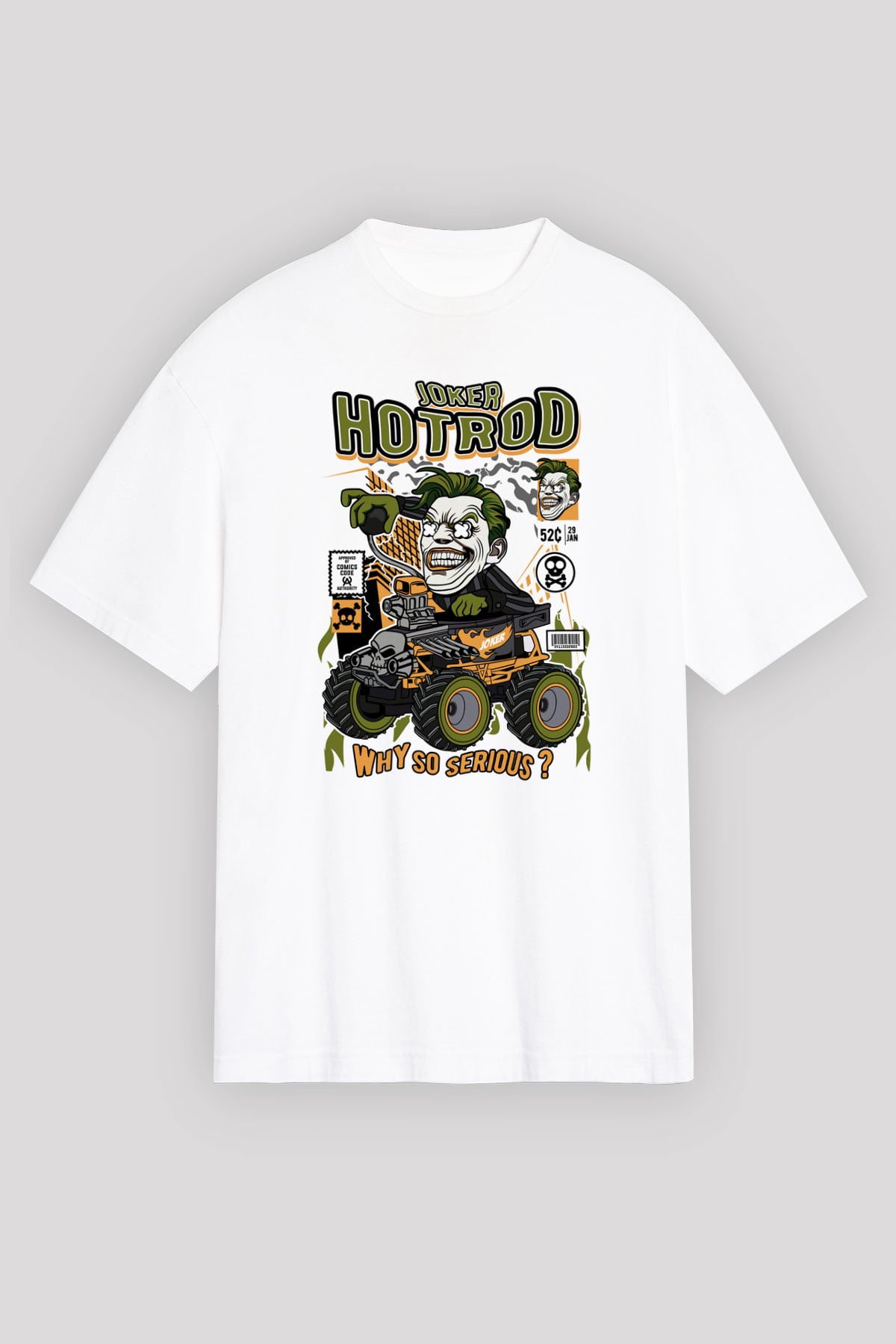 Joker Hotrod Baskılı Unisex Beyaz Oversize Tişört