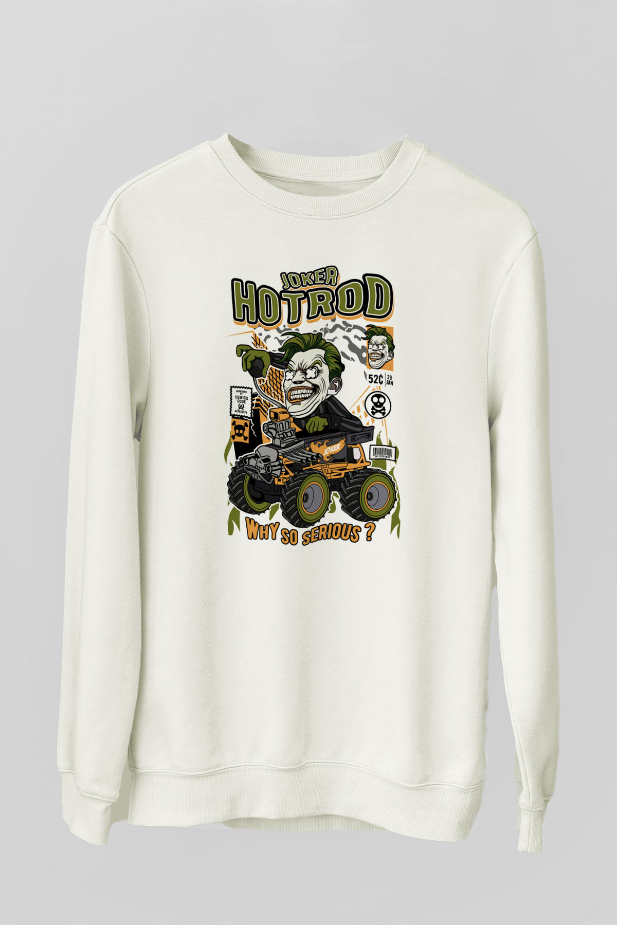 Joker Hotrod Baskılı Unisex Beyaz Sweatshirt