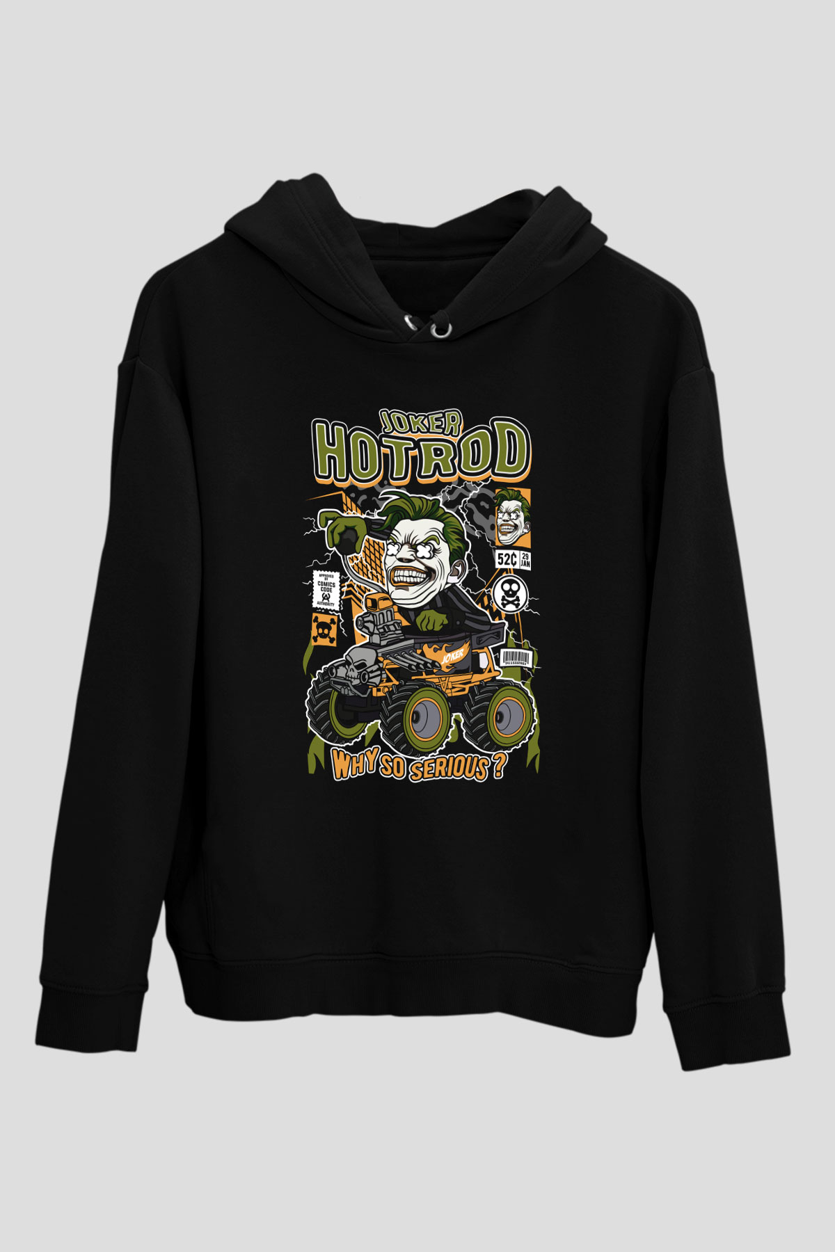 Joker Hotrod Baskılı Unisex Siyah Hoodie