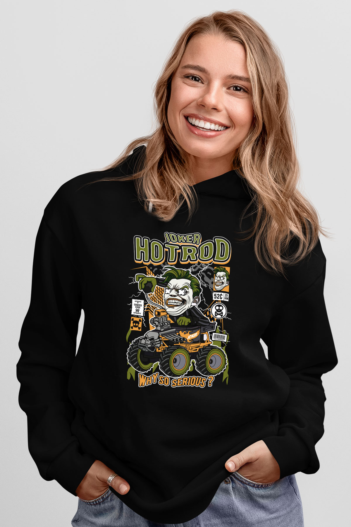 Joker Hotrod Baskılı Unisex Siyah Hoodie
