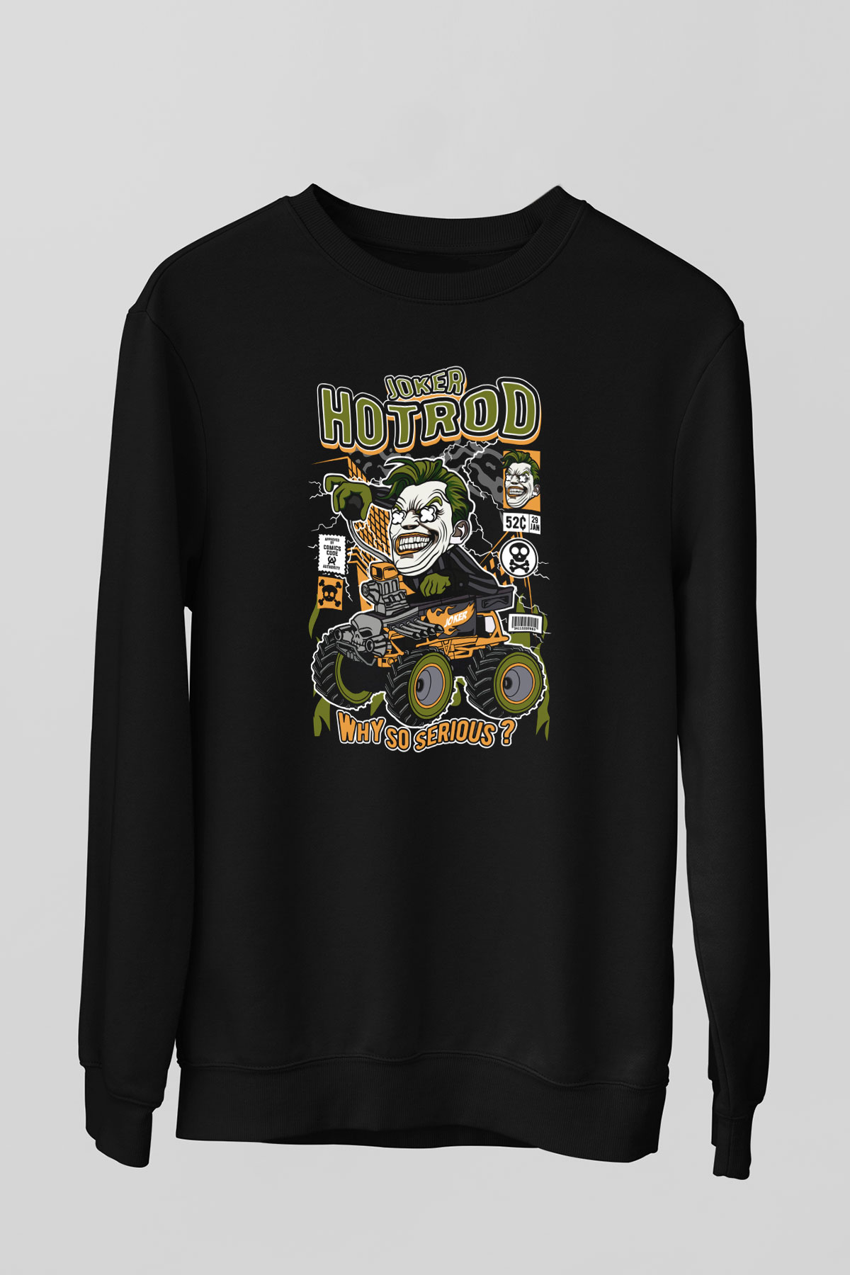 Joker Hotrod Baskılı Unisex Siyah Sweatshirt