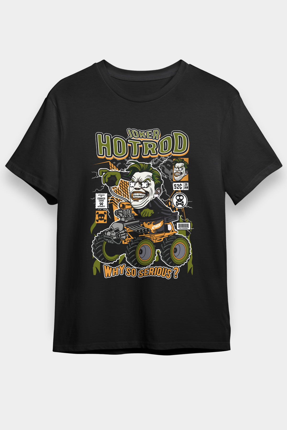 Joker Hotrod Baskılı Unisex Siyah Tişört