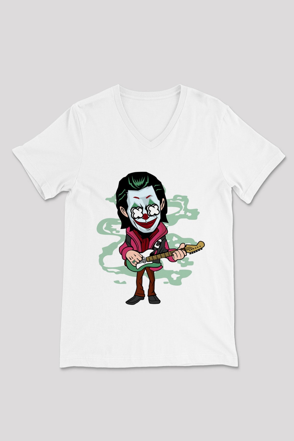 Joker Rockstar Baskılı Unisex Beyaz V Yaka Tişört